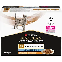 Набір вологий дієтичний корм для дорослих котів Purina Pro Plan Veterinary Diets NF Renal Function Advanced Care при патології нирок з куркою 850 г (10 шт. по 85 г) (12278375) - мініатюра 2