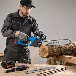 Акумуляторна ланцюгова пила VOLLYX 2в1 Синій / Пила з двома шинами 12''+ 16'' 2 АКБ - мініатюра 2