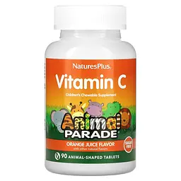 Вітамін С жувальний, Vitamin C, Animal Parade, апельсиновий смак, без цукру, 90 та Nature's Plus vit0001842