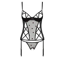 Корсет із підв'язками + стрінги Passion LOVELIA CORSet black L/XL - мініатюра 4