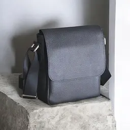 Чоловіча сумка через плече GS 23*20*7 см шкіряна флотар чорна (АУ 001 черн Ф) 200 мм