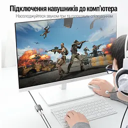 Зовнішня звукова карта Vention аудіоадаптер USB-A з окремими роз’ємами 3,5 мм для навушників і мікрофона 2.1 каналу 16 біт 44,1/48 кГц Plug and Play сірий (CDKHB) - мініатюра 4