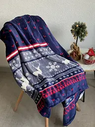 Плед Ecotton 150х220 см Well Soft новорічний з оленями синій FL-4885 (23221) (23221) - мініатюра 2