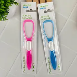 Набір скребків для очищення язика Healthy Smile для свіжого дихання, рожевий + блакитний, 2 шт
