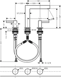 Змішувач Hansgrohe Finoris 160 для умивальника на 3 отвори з донним клапаном push-open Matt White 76034700 Білий матовий - мініатюра 2