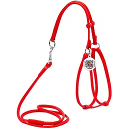 Шлея з повідцем для собак Waudog Glamour, шкіряна, кругла, з QR паспортом, 42-60х46-64х0,6/105 см, червоний (34023)