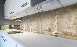Вініловий кухонний фартух Happy Pocket Урожай Кораблі наклейка для кухні ПВХ Море Бежевий 60х300 см Z181609