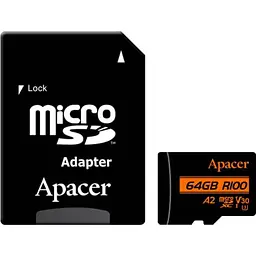 Карта пам'яті Apacer 64GB microSDXC UHS-I/U3 Class 10 + SD адаптер (AP64GMCSX10U8-R)
