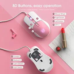Комп'ютерна мишка Onikuma ігрова C16 з RGB підсвіткою 7200 DPI 8 кнопок дротова для ПК і ноутбука рожева - мініатюра 5