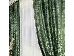 Жакардові штори "вензель" зеленого кольору 150х270 ALBO pbe0052942 - мініатюра 6
