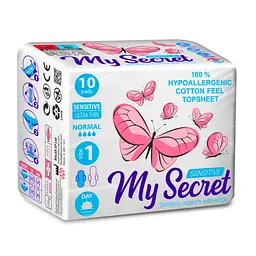 Гігієнічні прокладки з крильцями Ziaja My Secret Sensitive Normal Ultra Thin 10 щт.