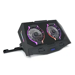 Підставка для ноутбука IceCoorel N10, 10-18", 2*125mm 1400±10% RPM, корпус пластик+алюміній, 2xUSB 2.0+LCD display+підставка для мобільного телефону