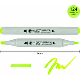 Набір спиртових маркерів Santi Brush SA-124 флуоресцентний зелений 6 шт. (390964) - мініатюра 2
