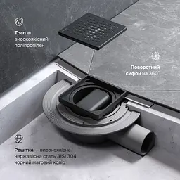 Трап для душу точковий AM.PM Masterflow Cut Gradient 100 мм, універсальний затвор, чорний (W01BD-P11-010-01BM) - мініатюра 4