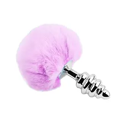 Анальна пробка Alive Anal Pleasure Metal Anal Fluffy Twist Plug L 9 см (бузковий)