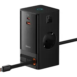 Мережевий зарядний пристрій Baseus PowerCombo Digital PowerStrip 2AC+1U+1C+Retractable-C 65W EU чорний - мініатюра 2