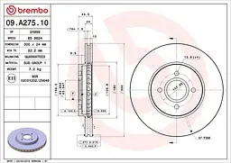 Диск гальмівний передній вентильований Ford Focus I 98-09р Brembo (09.A275.10) - мініатюра 2