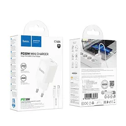 Мережевий зарядний пристрій з кабелем Hoco C148A Charm single port PD30W charger set (C to iP) (EU) білий - мініатюра 2