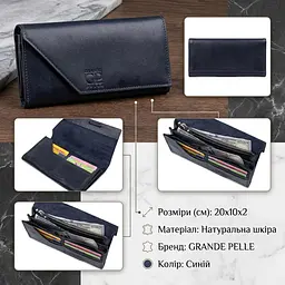 Горизонтальне стильне портмоне унісекс Grande Pelle 11557 синій - мініатюра 2