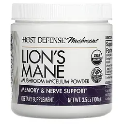 Їжачок гребінчастий, Lion's Mane, Host Defense, порошок грибного міцелію, для підтримки пам'яті та нерв Fungi Perfecti vit0001525