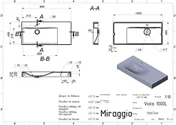 Умивальник Miraggio VIOLA 1000 L (0002658) Miramarble, Глянцевий, Накладний/Підвісний/Врізний, Білий - мініатюра 2
