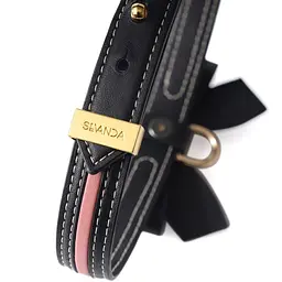 Нашийник з повідцем LOCKINK SEVANDA Love Heart Butterfly Leather Collar Set, чорно-рожевий, з бантом - мініатюра 5
