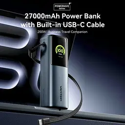 Батарея універсальна Vention 27000 mAh 200W Gray TFT Display Type (FKGH0) - мініатюра 4