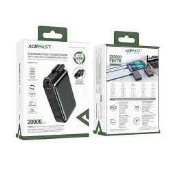 Батарея універсальна Acefast 20000mAh 22,5W PD, QC/3.0 USB-A+USB-C In/Out,build-in cable M14 Black (6974316283966) - мініатюра 2