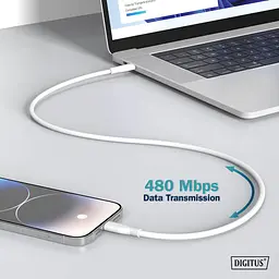 Кабель Digitus USB-C > Lightning заряджання/синхронізації, USB 2.0, 60W, силіконовий, 2м, білий teh0013690 - мініатюра 6