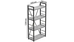 Етажерка 4/60 Ferrum-decor Серії Коннект 120x60x28 чорний ДСП Бетон 16мм (FRD-105552) - мініатюра 7