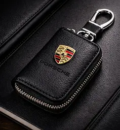 Автомобільна ключниця-чохол для ключів із логотипом Porsche чорний (тиснена шкіра)