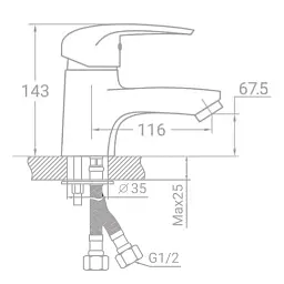 Змішувач s43 Ø40 для раковини на шпильці TAU SM-2A144C (9843000) - мініатюра 4