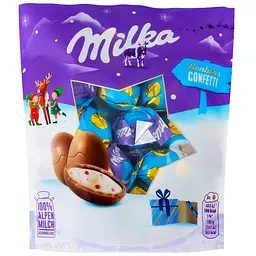 Шоколад молочний Milka у формі яйця з молочною начинкою з цукровим драже 86 г
