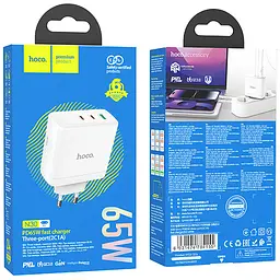 МЗП Hoco N30 Glory PD65W+QC3.0 (1USB-A/2C) White - мініатюра 6