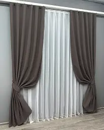 Комплект штор VR-Textil лен блэкаут 2 шт 100x270 см серо-коричневый (1722ш) - миниатюра 3