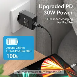 Зарядний пристрій Vention USB-C 30W PD3.0 QC4.0 PPS Black (FAIB0-EU) - мініатюра 3
