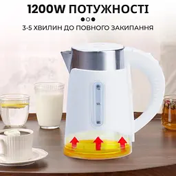 Електрочайник з обертанням на 360° Sokany SK-0808B дисковий із фільтром 1л 1200 Вт Білий - мініатюра 9