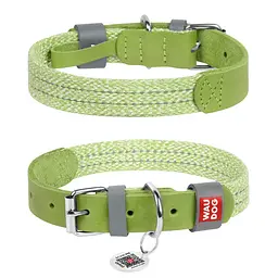 Нашийник для собак зі шкіри та відновленої бавовни Waudog Classic L Ш 25 мм Д 38-49 см салатовий