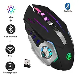 Безпровідна ігрова мишка T2 RGB підсвічування USB Charge + Bluetooth безшумна з вбудованим акумулятором Black - мініатюра 2