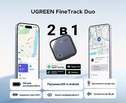 Bluetooth-трекери для пошуку речей UGREEN FineTrack CM916 4 шт. AirTag пошукові мітки для Apple Find My або Android Find Hub з перезаряджанням через USB-C зі звуковим пошуком зі сповіщеннями про залишені речі зі спільним доступом до місцезнаходження до 1 року роботи на заряді синьо-сірі з чорною рамкою (75646P) - мініатюра 6