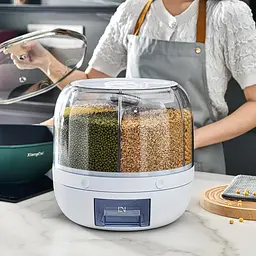 Диспенсер для сипучих продуктів із дозатором 6 відділень кухонний органайзер вологостійкий контейнер для зберігання круп обертається на 360 градусів W6 UKC 6027 - мініатюра 8