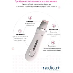 Ультразвуковий скрабер для обличчя Medica+ Vibroskin 5.0 + інструменти для чищення обличчя Easyclean - мініатюра 7