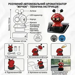 Ароматизатор автомобільний розумний Жучок Робот на панель LED анімація та ефектом пара Ocean 50 мл Синій - мініатюра 3