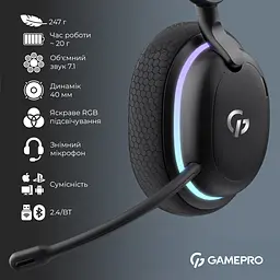 Навушники GamePro Asgard Bragi 7.1 RGB Tri-Mod Black бездротові (HSW250B) - мініатюра 9
