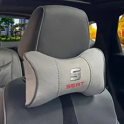 Подушка на підголівник з логотипом Seat Екошкіра 3D Кольоровий лого Сірі-Сірий кант 1 шт