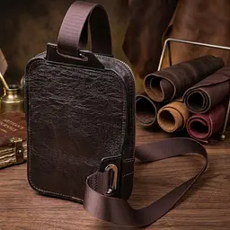 Чоловіча прямокутна сумка бананка з гладкої натуральної шкіри GRANDE PELLE 22880 коричнева - мініатюра 4