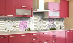 Вініловий кухонний фартух Смужки наклейка для кухні ПВХ квіти Анотація Бежевий Happy Pocket Z181763 - мініатюра 5
