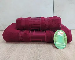 Набір турецьких бамбукових махрових рушників Cestepe 50х90+70х140 Bamboo Grek Bordo - мініатюра 1