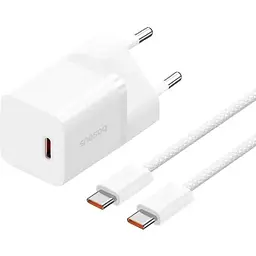 МЗП Baseus GaN5 Fast Charger (mini) 30W (1USB-C) + кабель Type-C to Type-C (P10110902) Moon White