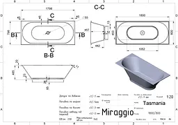 Ванна Miraggio Tasmania 1800x800 Mirasoft, біла матова 0001128 - мініатюра 5